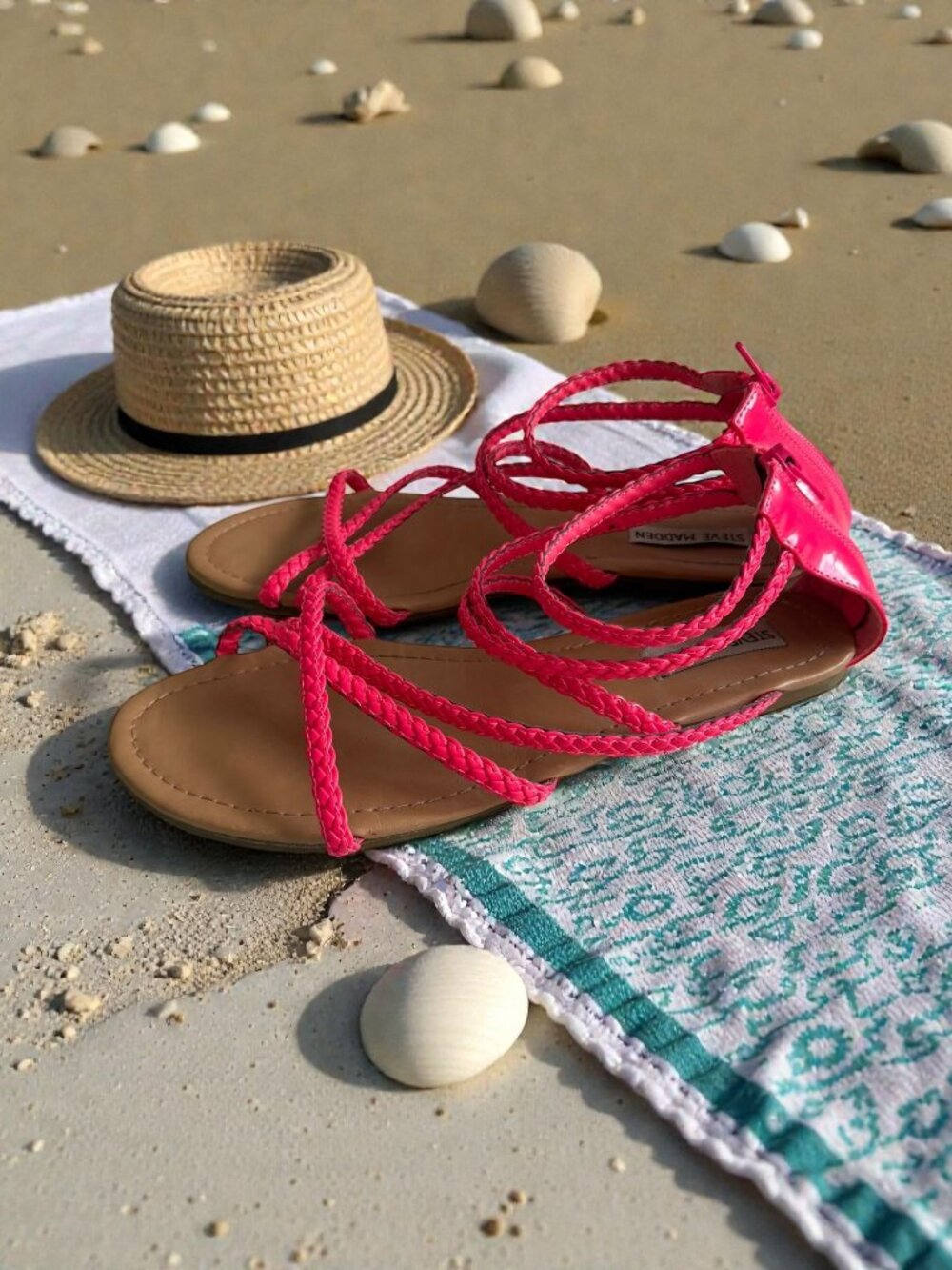 Steve Madden Hot Pink Braided Lace-Up Sandals